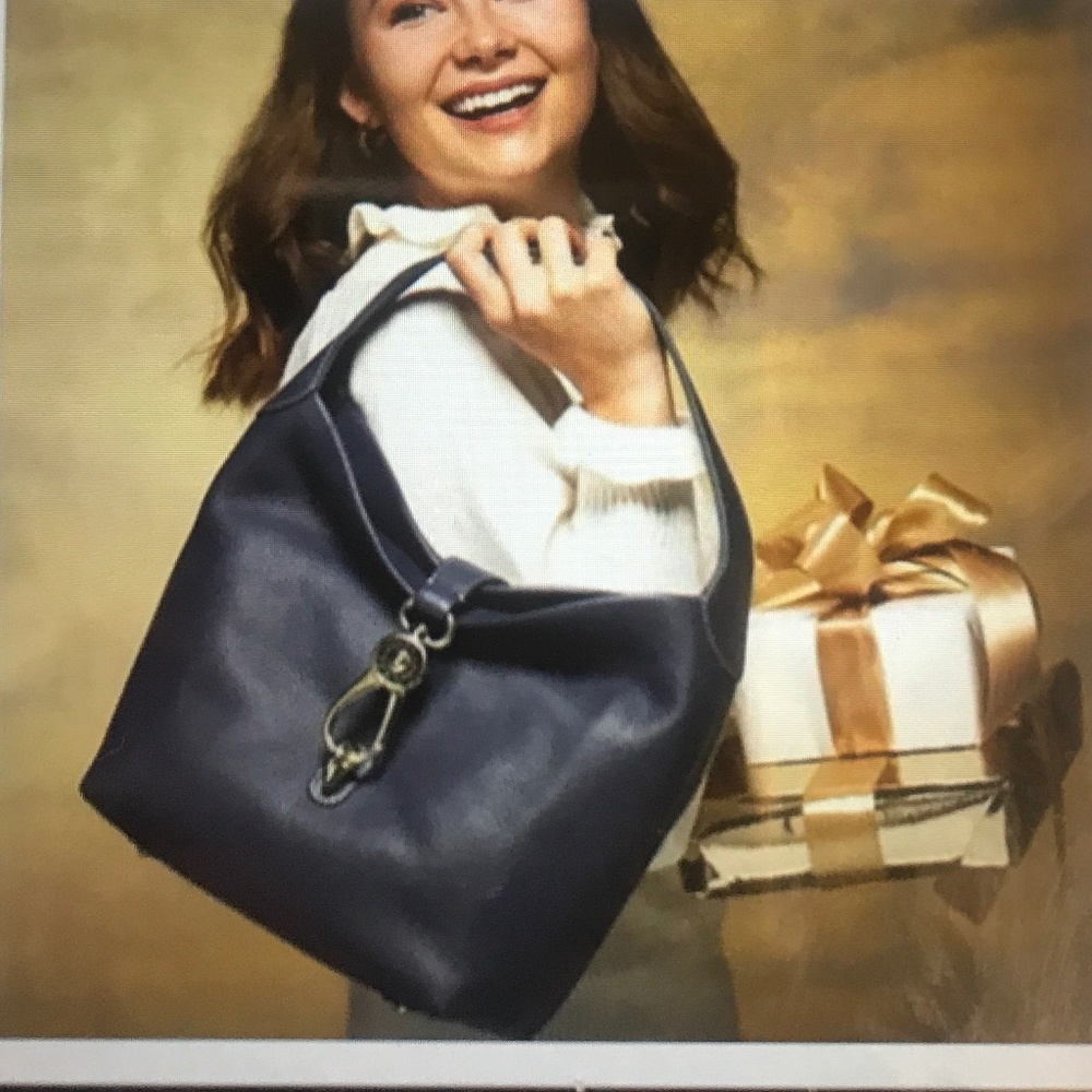 Dooney & Bourke Black Leather Hobo Bag with Brass Hardware